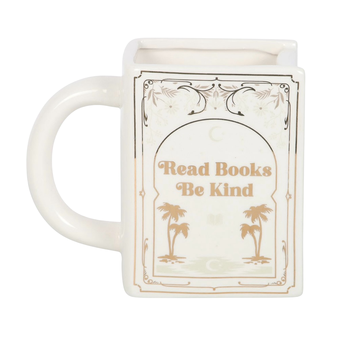 Read Books Be Kind White Book Shaped Mug