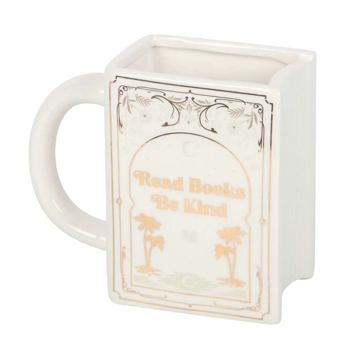 Read Books Be Kind White Book Shaped Mug