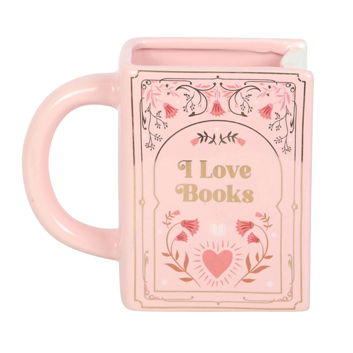 I Love Books Pink Book Shaped Mug