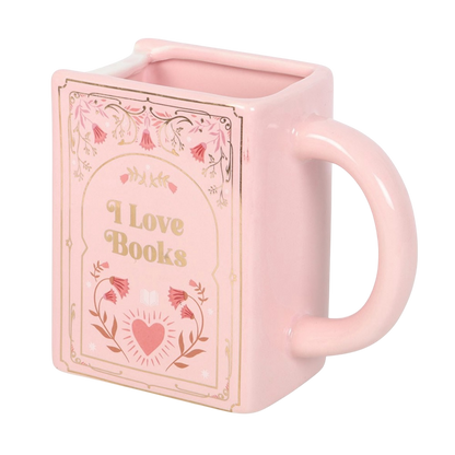 I Love Books Pink Book Shaped Mug