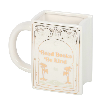 Read Books Be Kind White Book Shaped Mug