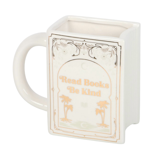 Read Books Be Kind White Book Shaped Mug