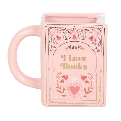 I Love Books Pink Book Shaped Mug