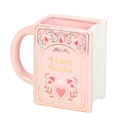 I Love Books Pink Book Shaped Mug