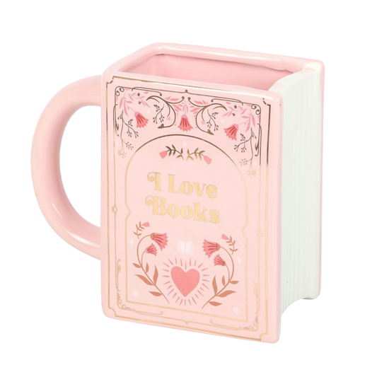 I Love Books Pink Book Shaped Mug